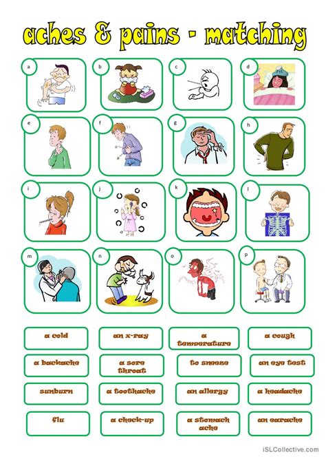 Aches And Pains Matching English Esl Worksheets Pdf And Doc
