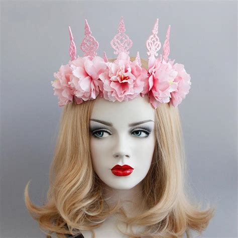 Pink Flower Crown Hair Accessories For Women And Girls Princess Pink