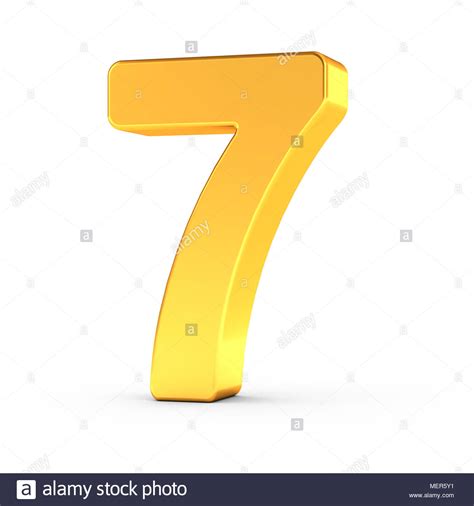 The Number Seven As A Polished Golden Object Over White Background With