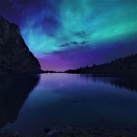 1224x1224 Aurora Borealis Northern Lights Over Mountain Lake 1224x1224