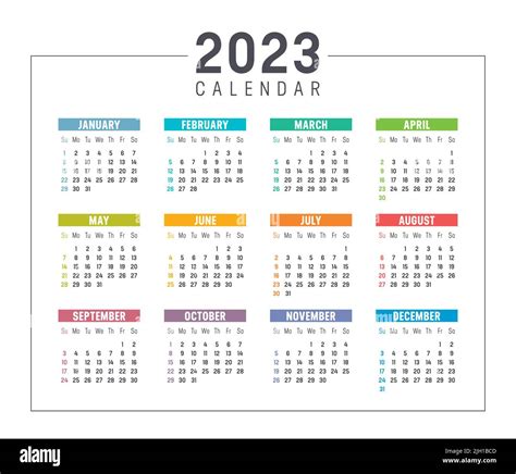 Colorful Year 2023 Calendar Isolated On White Background Week Starts