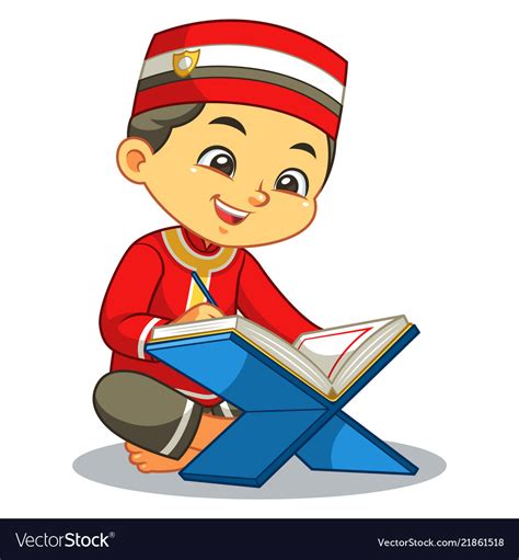 Moslem Boy Reading Quran Royalty Free Vector Image