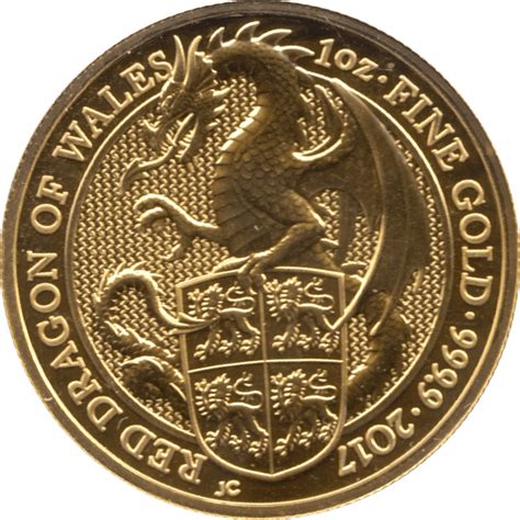 2017 Gold £100 Pounds 1 Ounce Red Dragon Of Wales Queens Beasts One