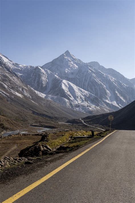 Snow Capped Mountain And Road In Pakistan Vertical Photo Stock Image