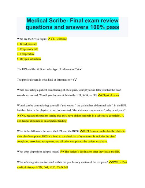Medical Scribe Final Exam Review Questions And Answers 100 Pass Browsegrades