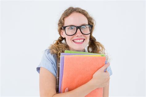 Geeky Hipster Woman Holding Files Stock Photos Free And Royalty Free