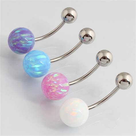 Belly Button Ring 316 Stainless Steel 16g Piercing Opal 8mm Ball