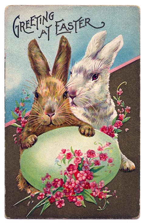 Vintage Easter Bunnies And Gnome Image Vintage Easter Gnomes And