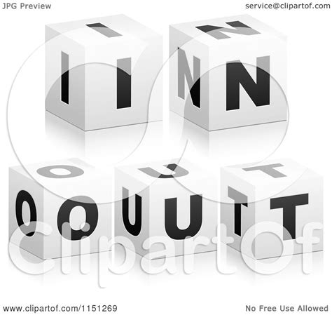 Clipart Of 3d Black And White Letter Cubes Spelling In Out Royalty