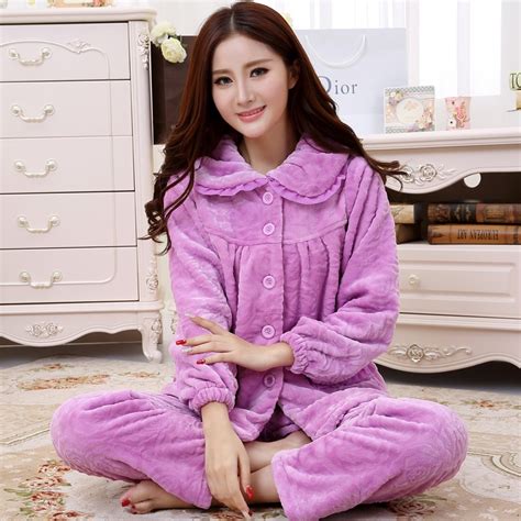 Womens Pajamas Winter Coral Velvet Sleepwear Thickening Warm Pyjamas Womens Lounge Sleep Pajama