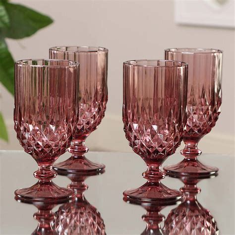 Set Of Four Vintage Embossed Coloured Wine Glasses By Dibor