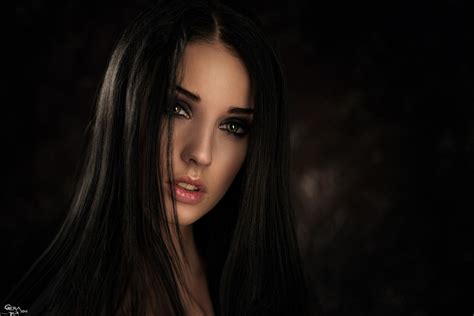 Wallpaper Face Women Long Hair Brunette Green Eyes Black Hair Georgy Chernyadyev Alla