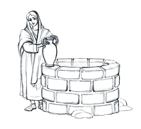 Christ And The Samaritan Woman At The Well Pencil Drawing Stock Illustration Illustration Of