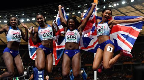 Watch Britains Winning 4x100m Womens Relay Team Roar On Their Male Counterparts Eurosport