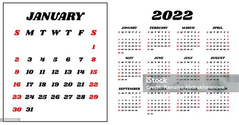 Kalendarz 2022 Rok Angielski Szablon Wektorowy Ścienny Lub Kieszonkowy