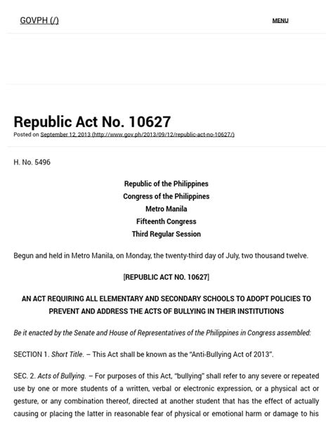 Republic Act No 10627 Bullying President Of The Philippines