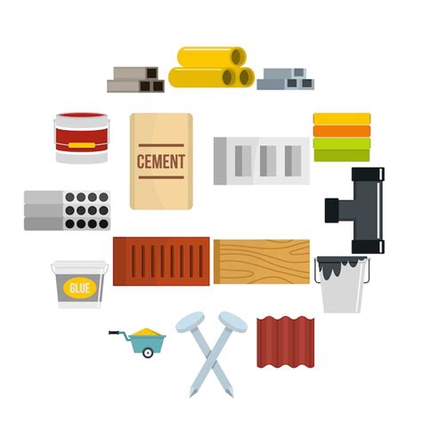 Premium Vector Building Materials Icons Set In Flat Style