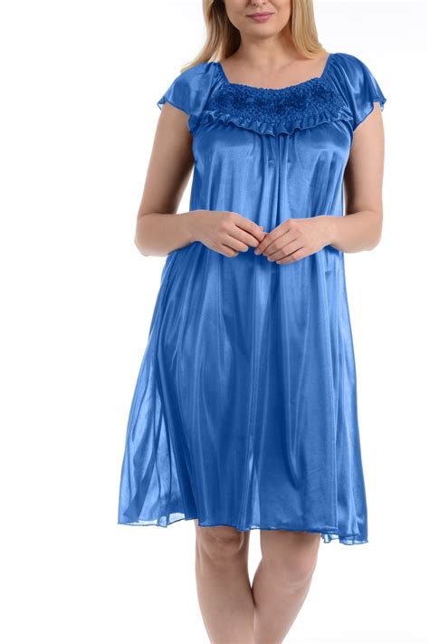 Ezi Ezi Womens Faux Satin Silk Ruffle Nightgown