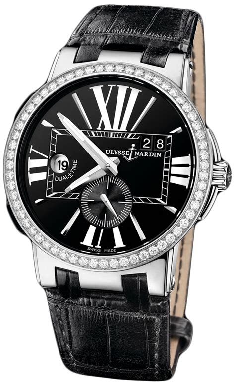 243 00b 42 mens executive dual time diamonds black dial automatic watch