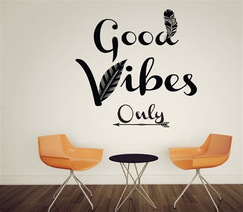 What are home decor items? Good Vibes Only Feather Wall Decals Quotes Home Decor ...