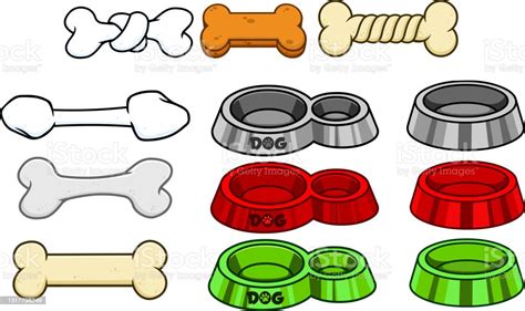 Cartoon Dog Bone With Ribbon And Bow Vector Collection Set Stock