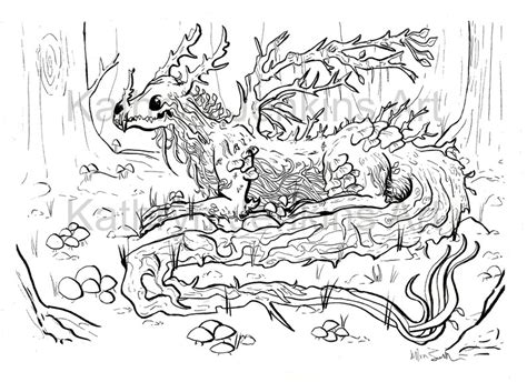 Forest Dragon Coloring Page Nature Skull Dragon Adult Etsy