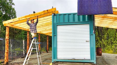 Solar Panels And Rafters Go Up Shipping Container Lean To Build Youtube