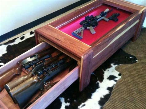 When you build it, you end up with what appears to be a standard coffee table, but on lifting the lid, reveals a stash of guns and ammo that you can access in a hurry. Pin on Fishing & Hunting