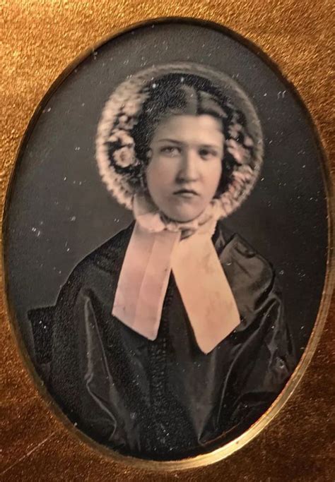 Antique 1840s Daguerreotype Photograph Of Young Woman Wearing Bonnet