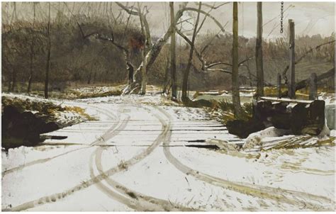 A Painting Of A Snowy Road In The Woods