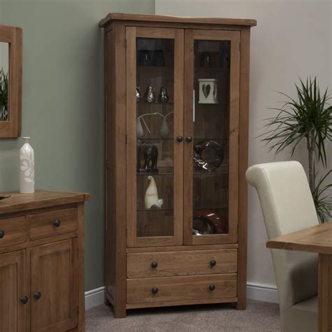 Rustic Oak Glass Display Cabinet Only Oak Furniture Free Delivery