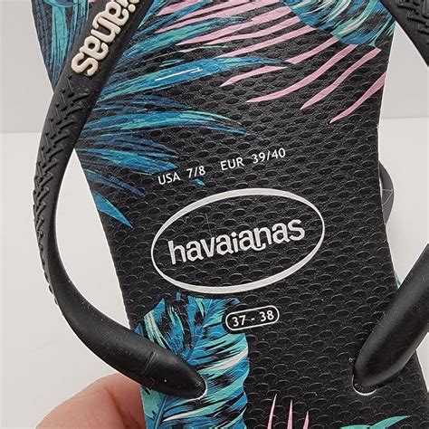 havaianas tropical teal palm leaf print flip flop depop