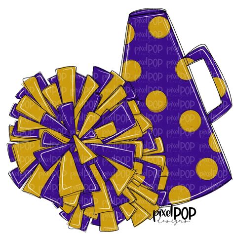 Cheerleading Megaphone And Poms Purple And Gold Png Cheerleading
