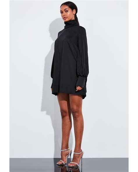 Missguided Black Blouson Sleeve High Neck Mini Dress Lyst