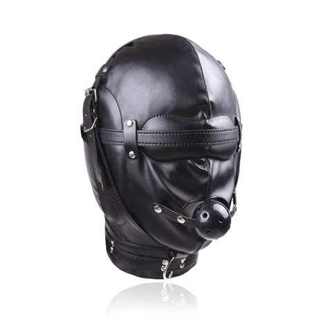 Fetish Bondage Restraint Sex Toys Head Mask With Mouth Ball Gag Bdsm Erotic Pu Leather Hood Mask