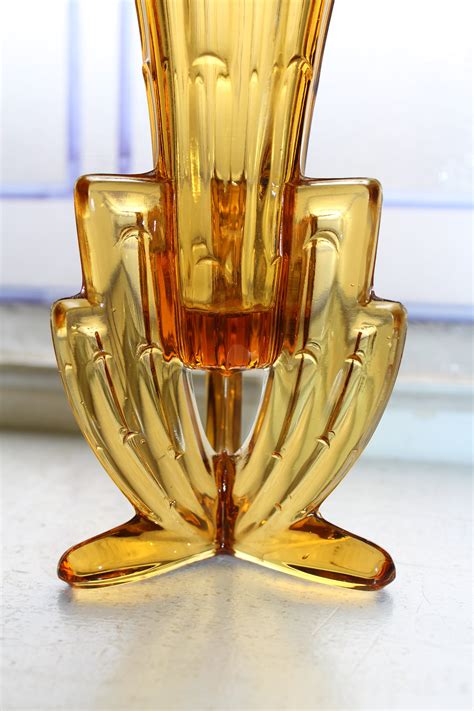 Art Deco Footed Vase Amber Glass Skyscraper Vase Vintage 1920s