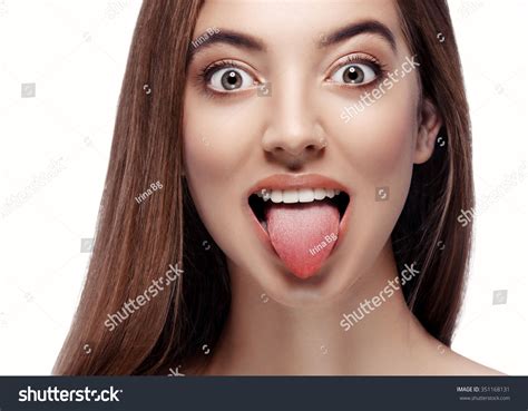 Tongue Open Mouth Beautiful Woman Face Stock Photo Shutterstock