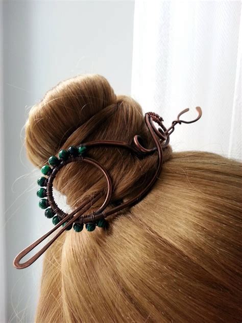 Large Hair Barrette Copper Hair Slide Hair Pin Bun Cuff Green Etsy