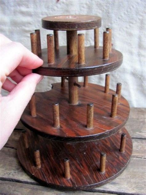 Vintage Wooden Round Tiered Thread Spool Holder For Tin Succulents