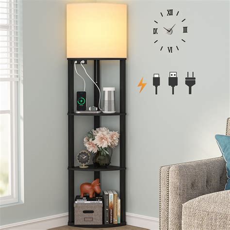 Corner Shelf Floor Lamp With 3 Way Dimmable Led Bulb Modern Standing