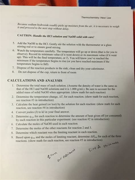 Solved Thermochemistry Hess Law Experiment 12