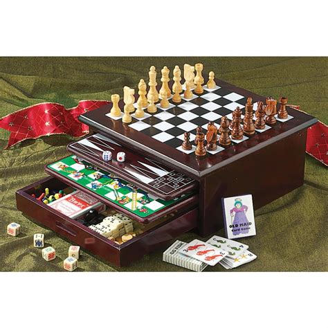 Board Game Set Deluxe 15 In 1 Wood Tabletop Games With Storage