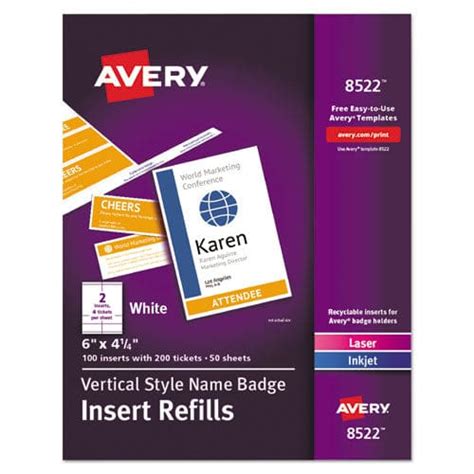 Avery Name Badge Insert Refills Horizontalvertical 3 X 4 White 300