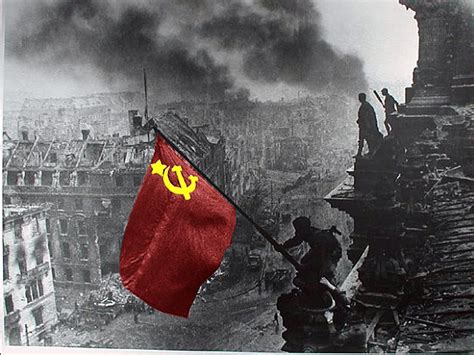 Colorized Soviet Victory Banner Above Berlin Ended Ww2 R