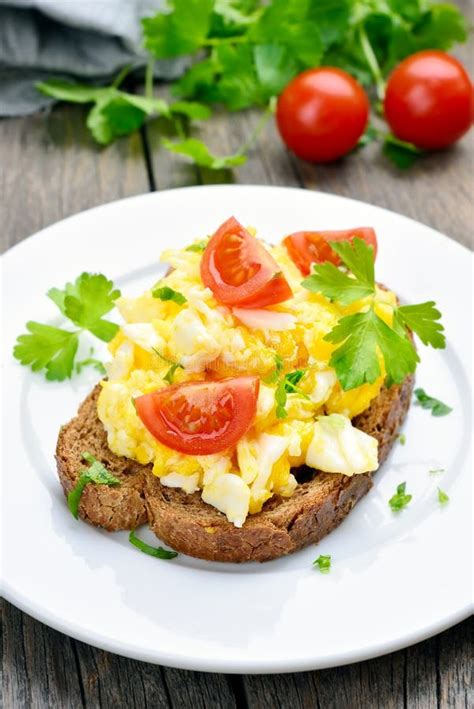 Scrambled Eggs On Bread Stock Image Image Of Bread Plate 70964473