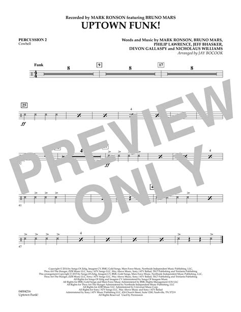 Uptown Funk Percussion 2 Sheet Music Jay Bocook Concert Band