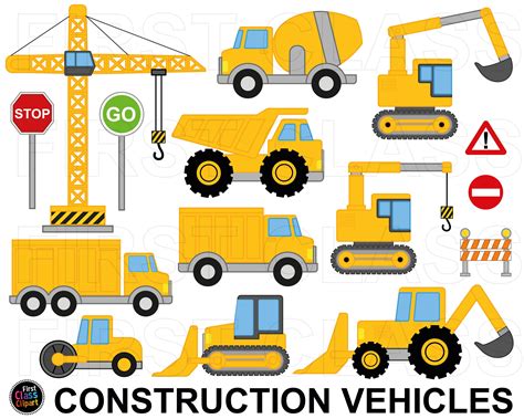 Construction Vehicles Clipart Truck Bulldozer Lorry Crane Tractor