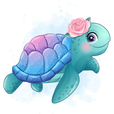 Cute Sea Turtle Clipart With Watercolor Illustration Etsy