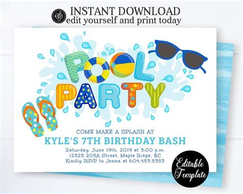 Pool Party Invitation Boy Swimming Birthday Party Invitation Etsy In