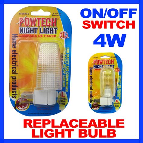 2 Pack Night Lights On Off Switch Bright White Light Nite Wall Plug